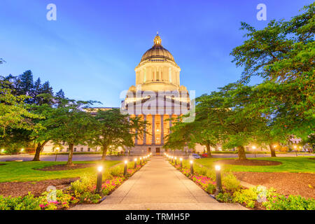 Olympia, Washington, USA State Capitol Building in der Abenddämmerung. Stockfoto