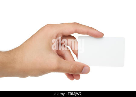 Kreditkarte mit leere Hand. Auf weissem Hintergrund Stockfoto