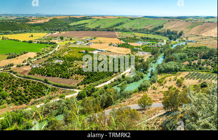 Malerische Anblick in Arcos de la Frontera, Provinz Cádiz, Andalusien, Spanien. Stockfoto