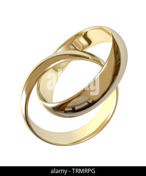 Zwei goldene Hochzeit Ringe isoliert auf weißem Stockfoto