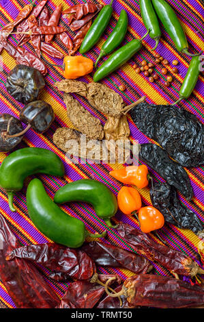 Chile peppers von Mexiko, Zutaten und Gewürze. Stockfoto