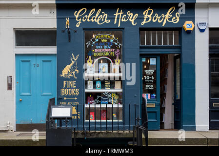 Goldene Hase Bücher, eine unabhängige Book Shop in St Stephen Street, Stockbridge, Edinburgh, Schottland, Großbritannien. Stockfoto