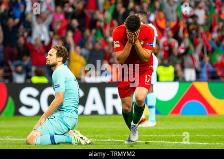 Portugals Spieler Gonçalo Guedes gesehen wird, feiert das erste Ziel während des Spiels für die UEFA Nationen Liga Finale auf Dragon Stadium am 9. Juni 2019 in Porto, Portugal. (Endstand; Portugal 1:0 Niederlande) Credit: Diogo Baptista/SOPA Stockfoto