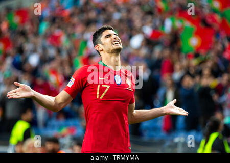 Portugals Spieler Gonçalo Guedes gesehen wird, feiert das erste Ziel während des Spiels für die UEFA Nationen Liga Finale auf Dragon Stadium am 9. Juni 2019 in Porto, Portugal. (Endstand; Portugal 1:0 Niederlande) Credit: Diogo Baptista/SOPA Stockfoto