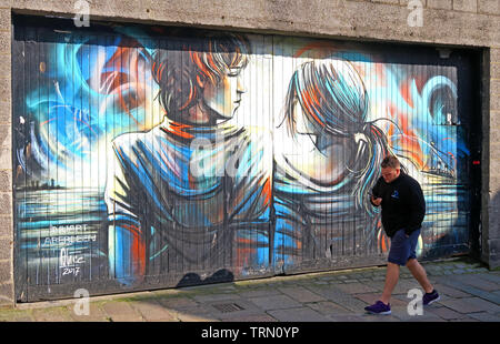 Shiprow Street Art, Aberdeen, Schottland, Großbritannien, ab!! 5by - öffentliche Wandbilder für Nuart von Alice Pasquini Stockfoto