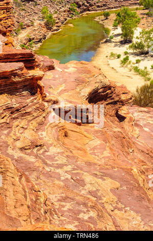 Alte Felsen über die Murchison Gorge - Kalbarri, WA, Australien Stockfoto