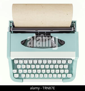 Alte Schreibmaschine auf Weiß, Konzept des Schreibens, Journalismus isoliert, ein Dokument erstellen, Nostalgie, 3D-Rendering Stockfoto