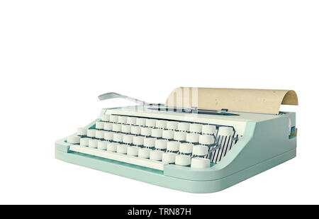 Alte Schreibmaschine auf Weiß, Konzept des Schreibens, Journalismus isoliert, ein Dokument erstellen, Nostalgie, 3D-Rendering Stockfoto