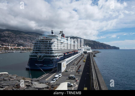 Zwei Kreuzfahrtschiffe am Hafen von Funchal, Madeira Stockfoto