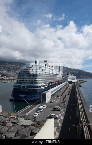 Zwei Kreuzfahrtschiffe am Hafen von Funchal, Madeira Stockfoto