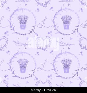 Lavendel nahtlose Muster mit sich wiederholenden floralen Elementen. Stockfoto