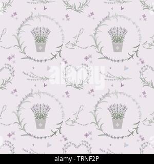 Lavendel nahtlose Muster mit sich wiederholenden floralen Elementen. Stockfoto