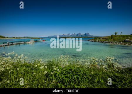 Landschaft von Heroy Heroy Camping, Island, Norwegen, Sommer 2019. Stockfoto