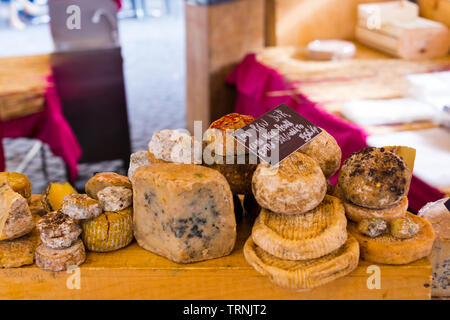 Selkection der Käse auf dem Bauernmarkt in Rom, Italien Stockfoto