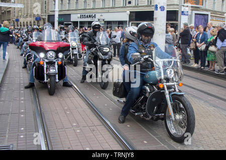 ZAGREB, KROATIEN - JUNI 01 Gruppe von Motorrad Harley Davidson Fans auf dem platz Ban Jelacic, am Juni 01, 2019, Zagreb, Kroatien. Stockfoto