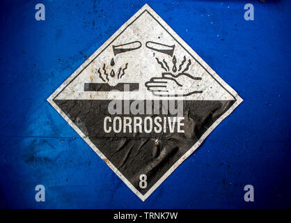 Transport Index von korrosivem Material an der Säure Container Stockfoto