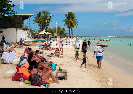 Sonnenanbeter auf Saint Anne Beach in Basse-Terre Guadeloupe Stockfoto