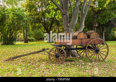 Antike Pferdewagen im Vorgarten im Herbst Stockfoto