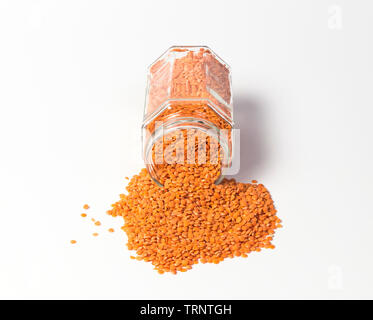 Rote Linsen in Glas Glas Stockfoto