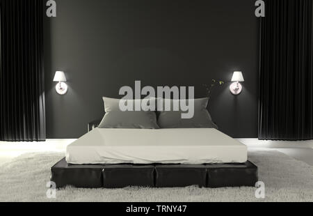 Schlafzimmer modernes Interieur - Zimmer dunkel Stil. 3D-Rendering Stockfoto