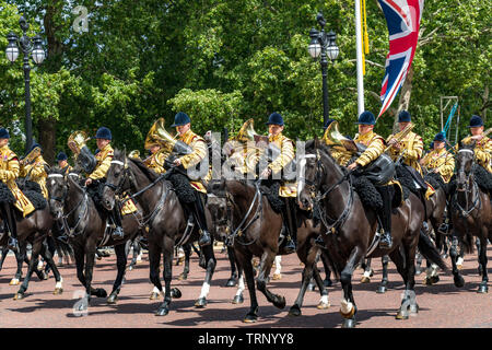 The Mounted Band of the Household Cavalry on the Mall at the Trooping the Color Ceremony , London, Großbritannien, 2019 Stockfoto