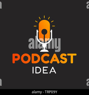Logo oder Symbol podcast mit Idee oder Lampe, Vektorgrafik Stockfoto