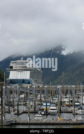 Hafen, Marina, Kreuzfahrtschiff, Skagway, Alaska, Southeast Alaska, USA Stockfoto