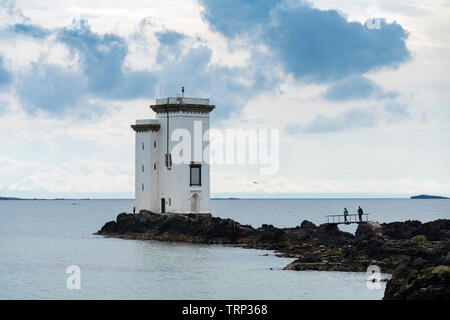 Carraig Fhada Leuchtturm auf Islay in der Inneren Hebriden, Schottland, Großbritannien Stockfoto