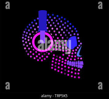 Schädel Symbole mit Kopfhörern, Halbton neon Farbe Hintergrund Stockfoto