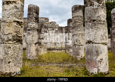 Einige Spalten in der Gruppe der Tausend Säulen - Chichen Itza, Mexiko Stockfoto