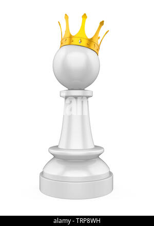 Schach Bauer mit goldenen Krone isoliert Stockfoto