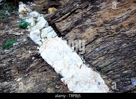 Naht von Quarz in sedimentären Sandstein rock Stockfoto