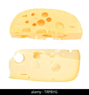 Schweizer Käse isoliert auf weißem Hintergrund Stockfoto