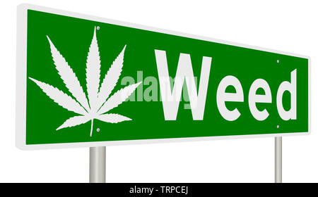 Grüne Hinweisschild mit Marihuana Blatt für Unkraut Stockfoto