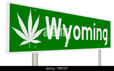 Grüne Hinweisschild mit Marihuana Blatt für Wyoming Stockfoto