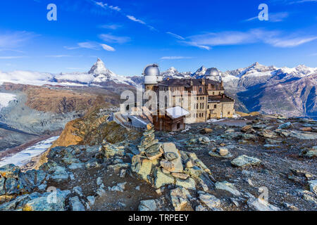 Zermatt, Schweiz. Blick auf Gronergrat ridge und Matterhorn Gipfel. Stockfoto