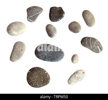 Satz von Meer Kiesel isoliert auf weißem Stockfoto