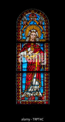 Freiburg im Breisgau, Münster Unserer Lieben Frau, Innenraum, Romanische Dreifenstergruppe im nördlichen Querhaus: dsub Maria Magdalena Stockfoto