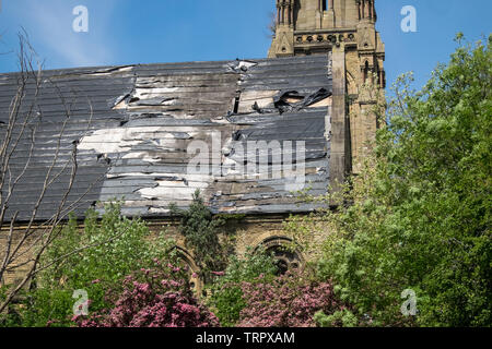 Zerstört, Kirche, Dach, Welsh presbyterianischen Kirche, Princes Road, Liverpool 8, Toxteth, Liverpool, Merseyside, Nordirland, Stadt, England, UK, GB, Großbritannien, Stockfoto