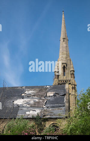 Zerstört, Kirche, Dach, Welsh presbyterianischen Kirche, Princes Road, Liverpool 8, Toxteth, Liverpool, Merseyside, Nordirland, Stadt, England, UK, GB, Großbritannien, Stockfoto