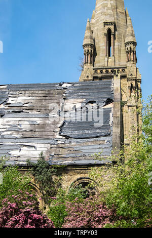 Zerstört, Kirche, Dach, Welsh presbyterianischen Kirche, Princes Road, Liverpool 8, Toxteth, Liverpool, Merseyside, Nordirland, Stadt, England, UK, GB, Großbritannien, Stockfoto