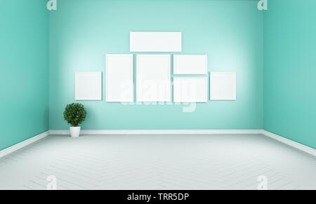 Moderne leeren Wohnzimmer Innenraum, Minze Wand. 3D-Rendering Stockfoto