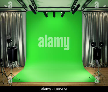 Studio BIg-modernen Film Studio mit Green Screen. 3D-Rendering Stockfoto