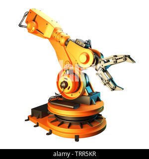 Roboterarm auf weißem Hintergrund. 3D-Rendering Stockfoto