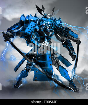 Samurai Roboter warrior Design. 3D-Rendering Stockfoto