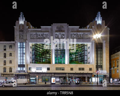 Lissabon, Portugal. Eden Hotel in Praca dos Restauradores Platz. Ehemalige Kino und Theater mit im Art-déco-von Cassiano Branco Stockfoto