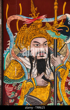 Temple Guardian - wallpainting Thian Hock Keng Tempel oder Tempel der himmlischen Glück, China Town, Singapur, Asien Stockfoto