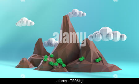 Low Poly Insel mit auf einem blauen Himmel. 3 D rednering Stockfoto