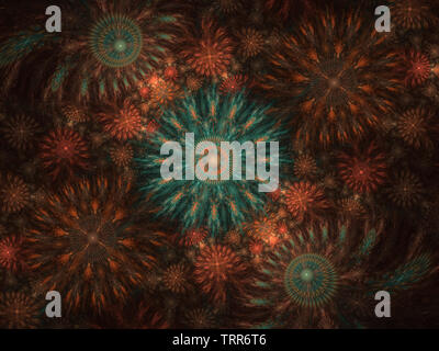Wunderschöne fraktale Blumenkunst. Computer generierten Grafiken. Abstrakt floral Fractal-hintergrund für Kunstprojekte. Bunte Julia Fractal Art. Stockfoto