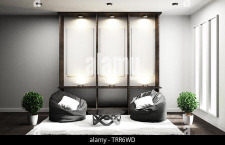 Im japanischen Stil leeren Raum Design - Moderne schwarz und innen weiß - minimales Design. 3D-Rendering Stockfoto